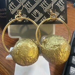 Jeff Lieb Gold Textured Hoop Drop Earrings